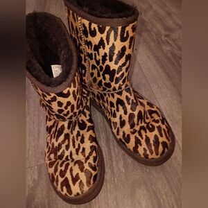 Leopard Print Women's Cozy Ankle Boots - Tan/Brown